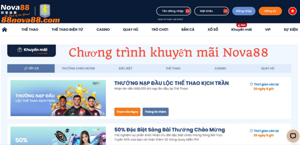 Các chương trình khuyến mãi tại Nova88